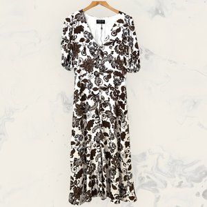 NWOT MINKPINK Maxi Dress Linen Blend Floral Button Down Size L Short Sleeve